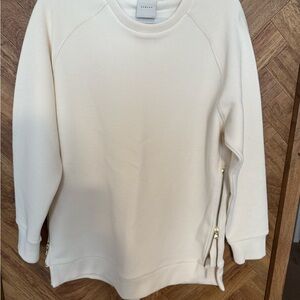 Varley Cream and Gold Crewneck Sweater with Ribbed Cuffs